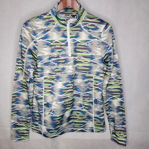 Fila Sport Athletic Top Neon Multicolor Southwest 1/4 Zip Mock Neck Front Pocket